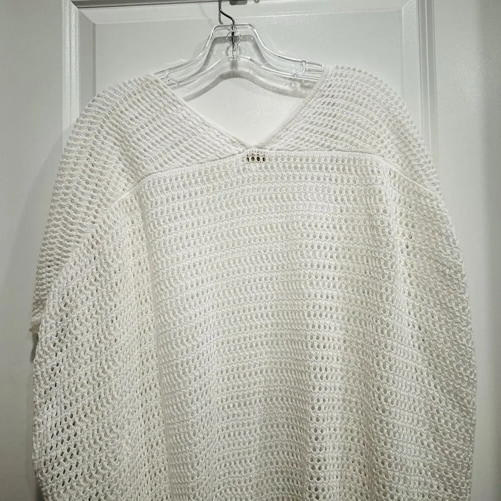 J. Crew Cardigan Sweater Women One Size White Crochet 100% Cotton Boho Festival
